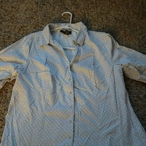 Light gray top with white polka dots